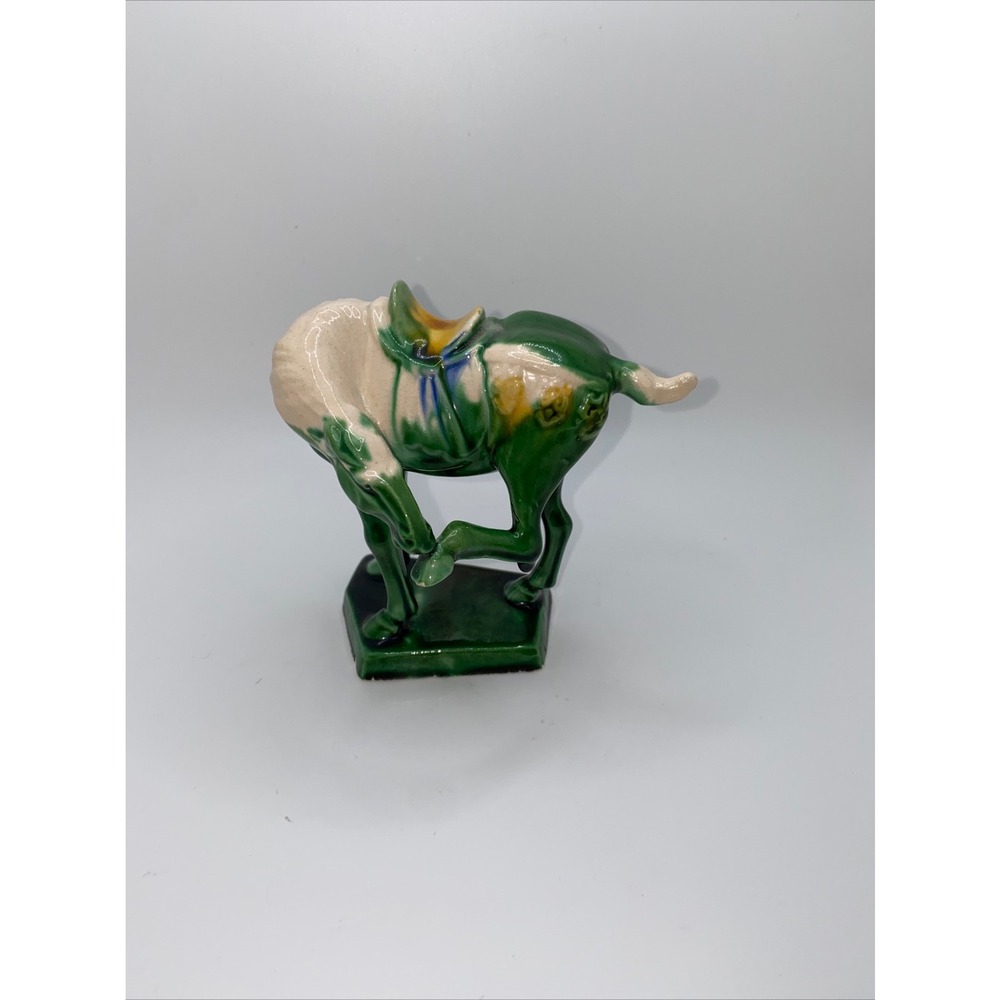 Vintage Ceramic Horse Figurine Statue Green Glazed Tang Dynasty Style‎